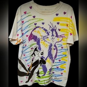 Vtg 90s Warner Bros looney toons Pepe Le Pew graphics paint splatter shirt M